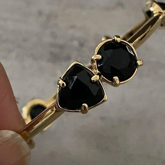 Kate Spade Desert Rose Black Opaque Glass Studded Gold Plated Bangle Bracelet 2. - Picture 4 of 6